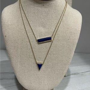 Stella & Dot Gold-Tone Layered Necklace with Blue Bar and Triangle